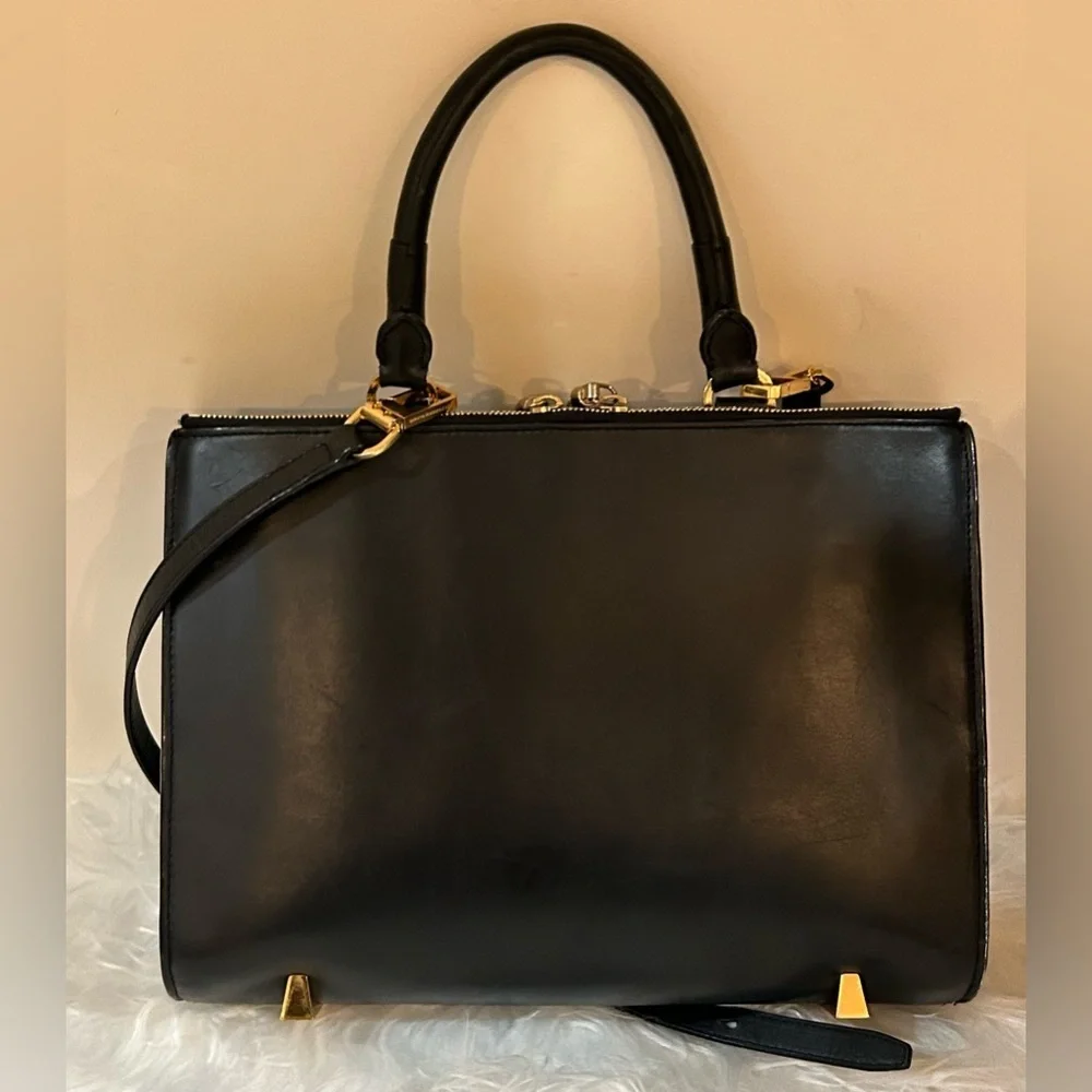 Alexander Wang Black Leather Structured Satchel Top Handle Crossbody Work Bag